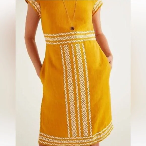Boden - Laura Linen Embroidered Dress Sz 6L - Picture 7 of 13